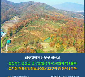 충청북도 음성군 생극면 임곡리 41-6번지 외 1필지 토지형 태양광발전소 100㎾ 22구좌…